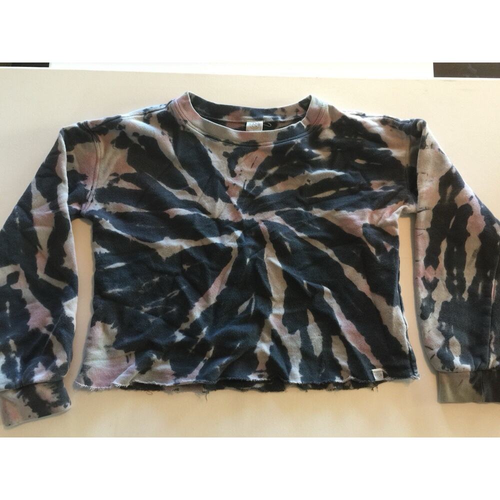 T & B Girls Black Pink Tie Dye Sweatshirt – Raw Hem Pullover – Youth L 10/12